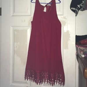Speechless Burgundy Mini Dress with Crochet Hem